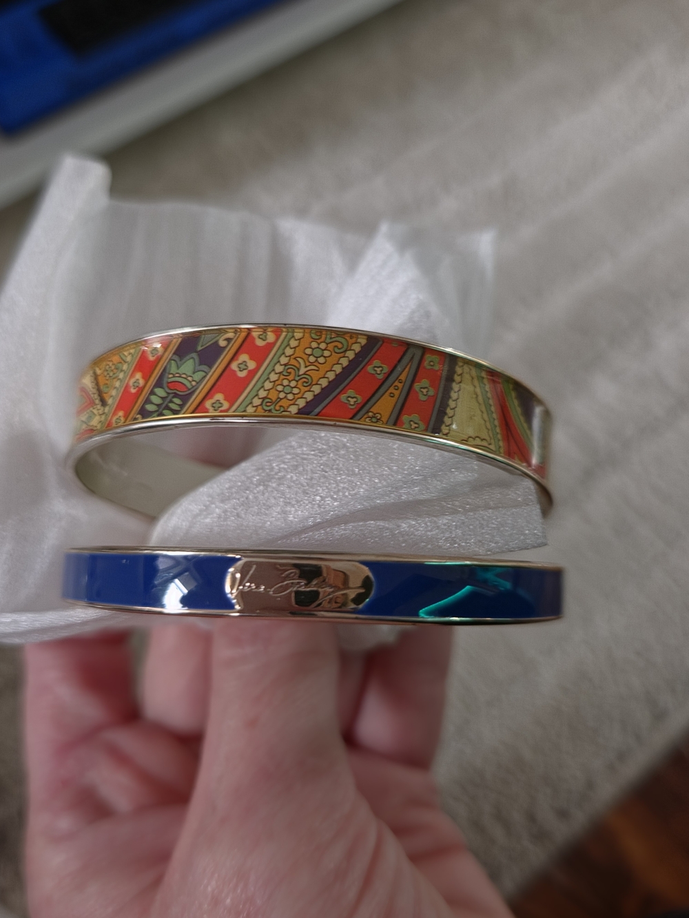 Vera Bradley Two-Pack Bangle Bracelets in Blue and Marina Paisley